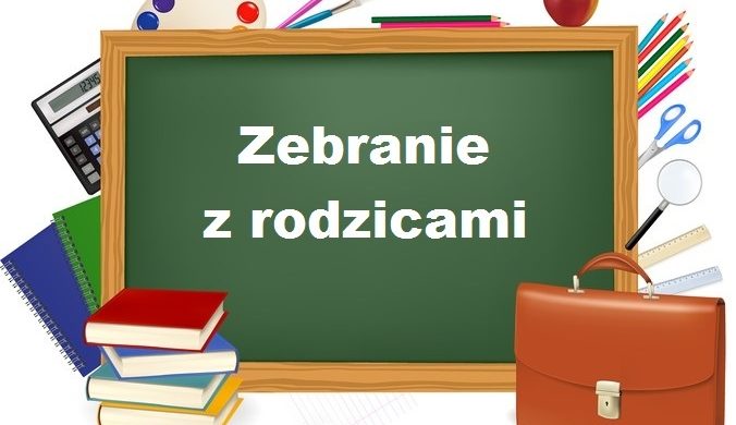 Grafika przedstawia tablicę z napisem zebranie z rodzicami